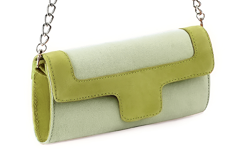 Women's meadow green and pistachio green luxurious elegant clutch for ceremonies, weddings and evenings out. - Front view